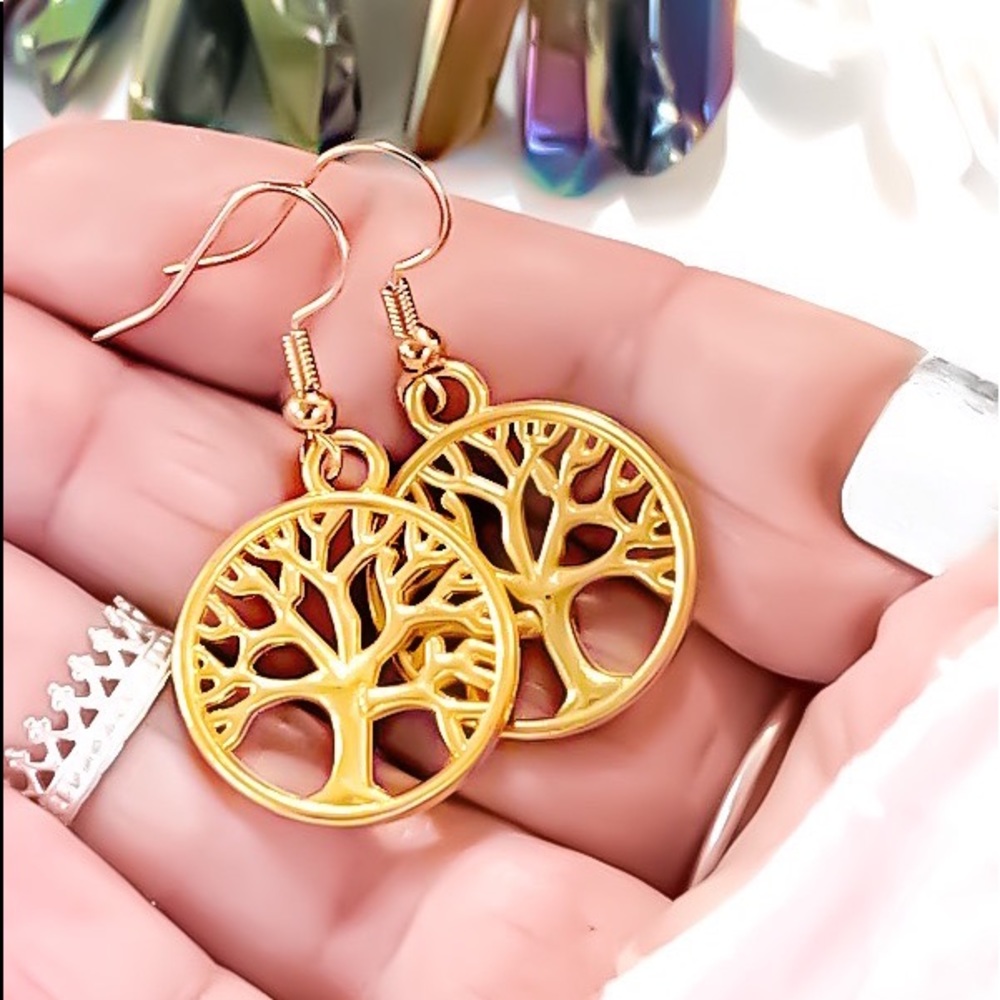 🌳 3 x gold tree of life wisdom dangle drop earrings